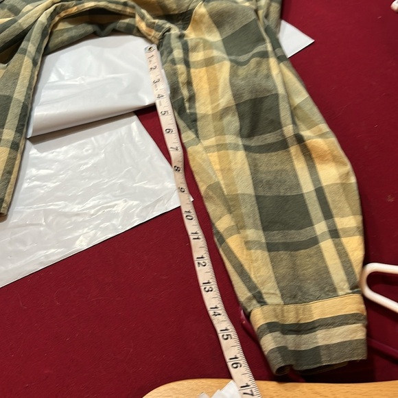 Lemon grass FALL LEAVES autumn thanksgivjng plaid SHIRT leather collar size 20 - Picture 13 of 16